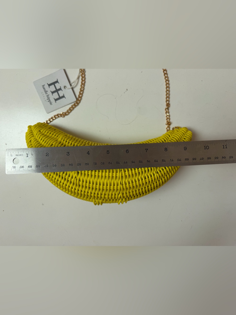 Haute Hippie Style Yellow Wicker Banana Gold Chain Crossbody Bag NWT - Picture 13 of 13